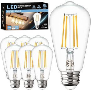 Vintage LED Edison Bulbs 4000K Natural Daylight, 6W E26 bulb 60 watt Equivalent, Golspark E26 Standard Base Clear Light Bulbs, ST58 Filament Type A Light Bulb for Fan Lights, 6 Pack 700LM Non-dimmable