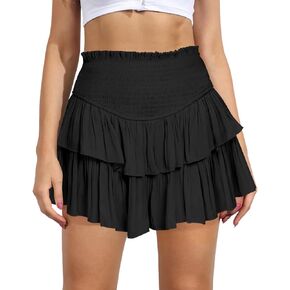 Women's Cute High Waist Ruffle Mini Skirt Layered Ruffle Hem Flared Flowy Casual Swing Beach Mini Short Skirt