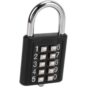 10 Digits Push Button Padlock, Zinc Alloy Steel Keyless Resettable Lock, Outdoor Waterproof Password Mechanical Lock for Gym Cabinet Gate Toolbox Suitcase