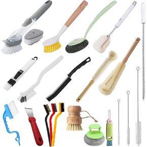 LBTING 22 Pack Dish Brush Set with Bottle Brush, Dish Brush, Palm Scrub Brush, Straw Brush, Dish Scrubber Long Handle for Bottle Cup Skillet Wok Pot Pan Cast Iron
