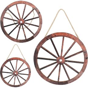 LazyGa 3 Pcs Wall Decor Wooden Wagon Wheel for Wall Decor Western Cowboy Party Decorations Vintage Rustic Wagon Wheel Wood Cartwheel for Bar Garage Indoor Outdoor