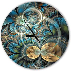 DesignQ 'Symmetrical Gold Fractal Flower ' Modern Wall Clock for Home Bedroom Bathroom Office Living Room Decoration, 7277, 29x29, (Clock-TOP 20