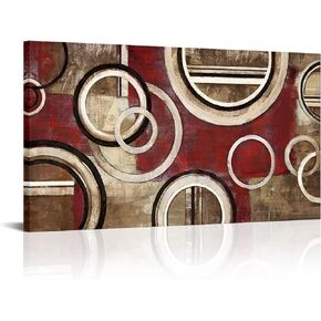 Saypeacher Large Abstract Geometry Canvas Wall Art Modern Blocks Red and Brown Pictures Burgundy and Gold Artwork…