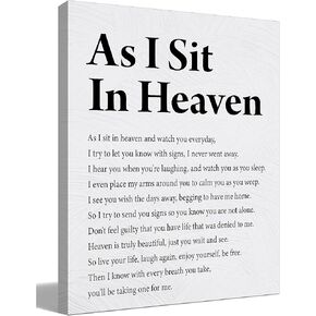 BIWSHA Memorial Poem as I Sit in Heaven Canvas Wall Art Prints Decor for Home Bathroom Bedroom Living Room Office，Christian Themed Paintings Art Decor 11x14 Inches，Remembrance Poetry Art Gifts