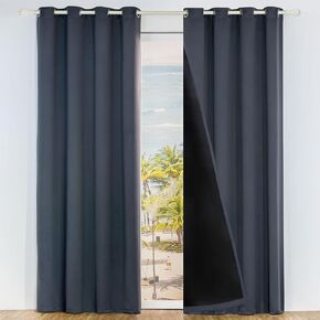 LA PALMA 100% Blackout Curtains - Thermal Insulated, Double Layered Grommet Drapes with Black Liner for Bedroom and Living Room Darkening - Energy Efficient Window Treatment 2 Panels in 1 Set