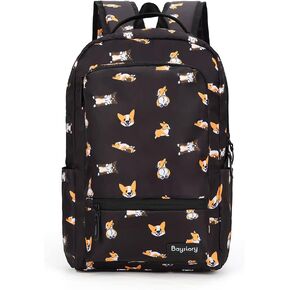 Cute Corgi Dog Backpacks for Girls Boys School Backpack School Bags for Women Men Teens (BLACK)