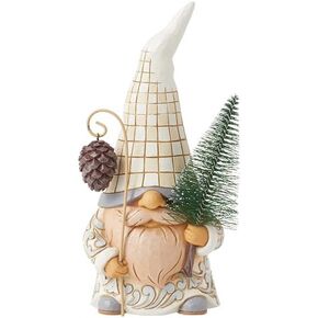 Enesco Jim Shore Heartwood Creek White Woodland Gnome with Pinecone and Sisal Tree Figurine- Stone Resin Hand Painted Crafted Collectible Gnomes Figurines Home Decor Statue, 6.89 Inch