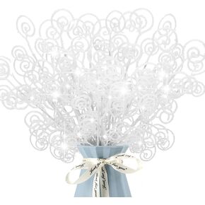 24 Pieces Glitter Christmas Picks Ornaments 10 Inches Decorative Sticks Candy Picks Curly Sprays Twigs for Christmas Tree Branches Vase Fillers Crafts Wreath Garland Party Wedding Holiday (24, White)