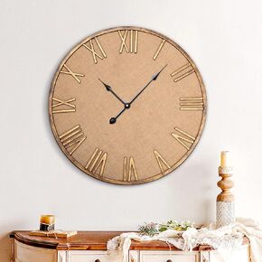 Large Vintage Silent Wall Clock, Rustic Burlap Metal, Battery Operated, 24 inch in Saudi Arabia
