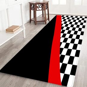 Checkered Plaid Long Runner Rug for Hallway,Geometric Car Racing Sports Chess Board Modern,Area Rug Non-Slip Floor Carpet for Bedroom Indoor Doormat Entrance Door Mat Washable Kitchen Rugs
