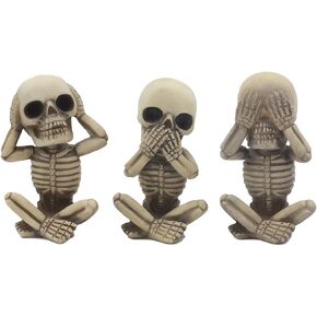 Ebros Gothic Alchemy Whimsical See Hear Speak No Evil Baby Skeletons Statue Set of Three 4.25" High Halloween Decor Ossuary Graveyard Macabre No Evils Skulls Skeletons Skeletal Figurines