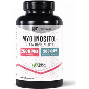 Myo Inositol 2600mg | 200 Capsules | Ultra Strength | Healthy Ovarian Support for Women | Vitamin B8 | Made in The USA