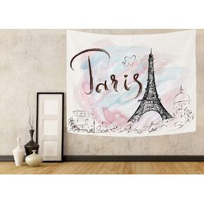 Wamika Eiffel Tower Tapestry Home Decor France Paris Tapestries Wall Hanging City Landscape Hippie Bohemian Psychedelic Tapestry for Dorm Bedroom Living Room 51" X 60" Blanket Wall Art Pink