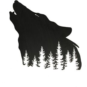 Rustic Lodge Decor: Black Howling Wolf Silhouette Cutout Metal Wall Sculpture- Easy Installation - Perfect for Mountain Cabin, Measuring 17 Inches Long