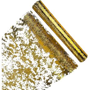 Gold Table Runner 11"x108" Gold Table Decor Sequin Glitter Foil Metallic Gold Thin Mesh Table Runner Roll for Gold Party Decor Birthday Party Christmas Decor 2 Pcs