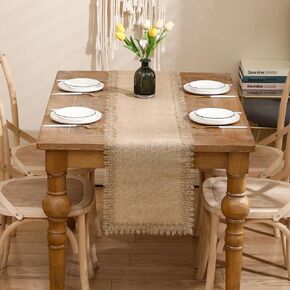 Tosleo Natural Jute Braided Table Runner 13x72 inch Long Farmhouse Table Runner with Knot for Wedding Parties BBQ's Everyday Holidays Rustic Vintage Dining Table Runner(One Piece)