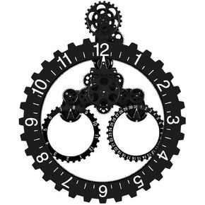 SHISEDECO Large Gear Wheel Hour Wall Clock-Premium Plastic，3D Moving Gear Wall Clock，Perfect for Living Room, Reading Room, Restaurant, Office Decor(Full Range Available) (B-Black)