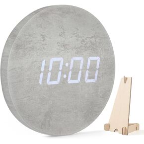 Wireless Minimalist LED Digital Wall Clock– Rechargeable | Desk Holder Included | 12/24 Hour, Night Mode, Silent Clock | Room Decor for Kitchen, Living Room, Bedroom, Office (9 in) (White Marble)
