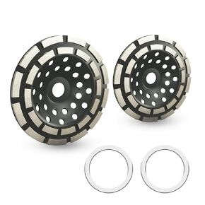 7 Inch, Pack of Two Double Row Diamond Cup Grinding Wheel, for Angle Grinder on Rock, Ganite, Fits 7/8 Inch Arbor and 5/8 Black