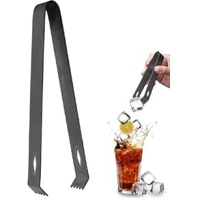 Ice Tongs, Stainless Steel Ice Tongs for Cocktails, Ice Tongs for Ice Bucket, Serving Tools, 6.7 Inch Metal Tongs Food Ice Sugar Cubes Tong for Bar(Black)