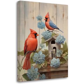 LZIMU Cardinal Canvas Wall Art Cardinal Bird with Vintage Flower Pictures Elegant Animal Prints Rustic Artwork for Home Wall Decor Framed(Picture-1, (12.00" x 18.00"))