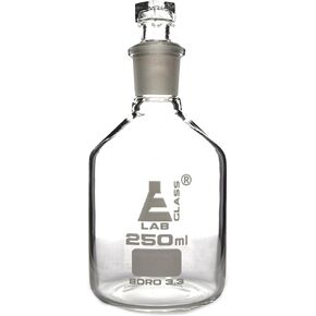 EISCO Reagent Bottle, Borosilicate Glass, Narrow Mouth with Interchangeable Hexagonal hollow glass Stopper - 250ml Labs