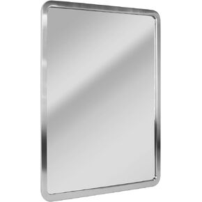 Head West Stainless Steel Brushed Nickel Bathroom Mirror, Metal Framed Decorative Mirrors for Wall Decor, Rounded Rectangle Bathroom Mirrors for Over Sink Vanity, Living Room Entryway, Hallway 24x30