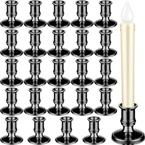 Window Candle Taper Candle Holders Plastic Traditional Candlesticks for Table Centerpiece Pillar Candle Base Holder for Halloween Christmas Wedding Dinner Tables (Black, 24 Pieces)