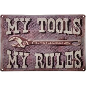 AMERICAN WIT 8" x 12" Metal Tin Bar Sign Wall Decor Plaque (My Tools My Rules) Rustic Rusty Vintage Antique Look