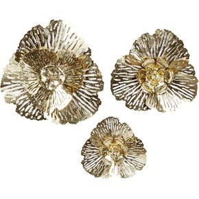 Deco 79 Metal Floral Home Wall Decor Large 3D Wall Sculpture with Cutouts, Set of 3 Wall Art 29", 24", 18"H, Gold