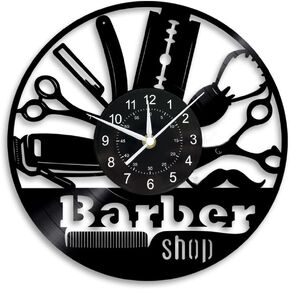 Barber Shop Vinyl Wall Clock Hairdressers Stylists Barbers Hair Stylists Wall Clock 12 inch Black Home Decor Clock for Barber Shop Salon, BSH001
