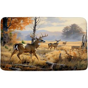 Fall Forest Deer Bath Mat Rustic Cabin Moose Hunting Autumn Nature Scenery Elk Wildlife Camping Wild Animal Country Microfiber Memory Foam Home Office Bathroom Shower Mat Kitchen Rug