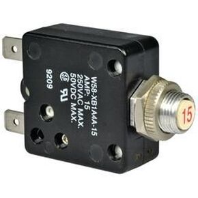 TE Connectivity W58-XB1A4A-5 Circuit Breaker; Therm; Push; Cur-Rtg 5A; Panel; 1 Pole; Vol-Rtg 250/50VAC/VDC
