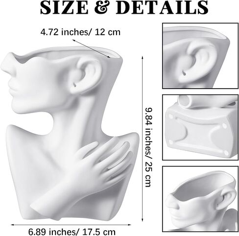 Maxcheck 1 Pcs Ceramics Head Face Flower Vase and 3 Pcs Decorative Faux Book Stack Abstract Sculpture Modern Bust Human Face Art Statue Flower Vase Pots for Office Wedding Living Room Table (White) in Saudi Arabia