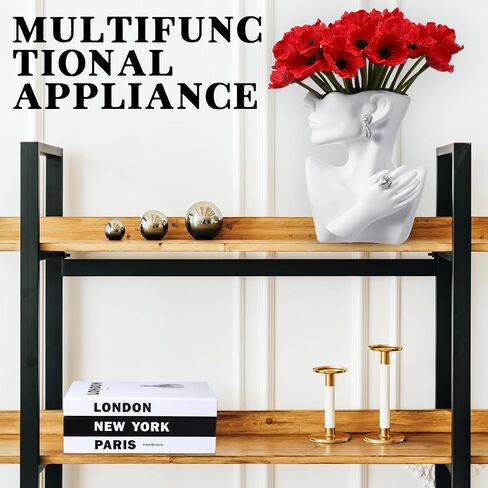Maxcheck 1 Pcs Ceramics Head Face Flower Vase and 3 Pcs Decorative Faux Book Stack Abstract Sculpture Modern Bust Human Face Art Statue Flower Vase Pots for Office Wedding Living Room Table (White) in Saudi Arabia