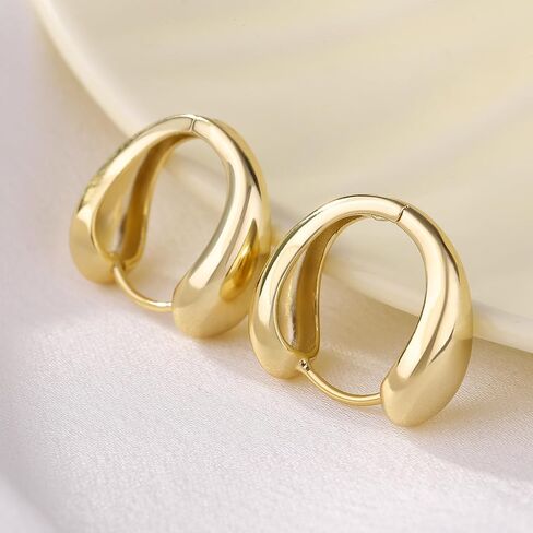 ToHeart 14k Gold Hoop Earrings fot Womens Heart Hoop Earrings gold huggie hoop earrings, Silver, No Gemstone in Kuwait