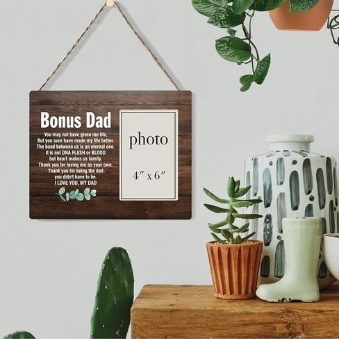 إطار صورة هدية إضافية للأب، هدية إضافية للأب من ابن الابنة، هدايا لزوج الأم، زوج الأم، إطار صورة خشبي إضافي للأب مقاس 8 × 10 بوصات، حامل على الحائط وسطح الطاولة - صورة مقاس 4 × 6 بوصات in Kuwait