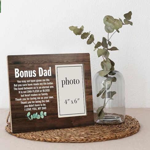إطار صورة هدية إضافية للأب، هدية إضافية للأب من ابن الابنة، هدايا لزوج الأم، زوج الأم، إطار صورة خشبي إضافي للأب مقاس 8 × 10 بوصات، حامل على الحائط وسطح الطاولة - صورة مقاس 4 × 6 بوصات in Kuwait