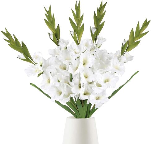 White Gladiolus Artificial Flowers 4PCS 36.61in Long Artificial Flowers Silk Flowers Gladiolus Flowers Fake Gladiolus Flowers for Wedding Home Garden Arrangement Decoration(White) in Saudi Arabia