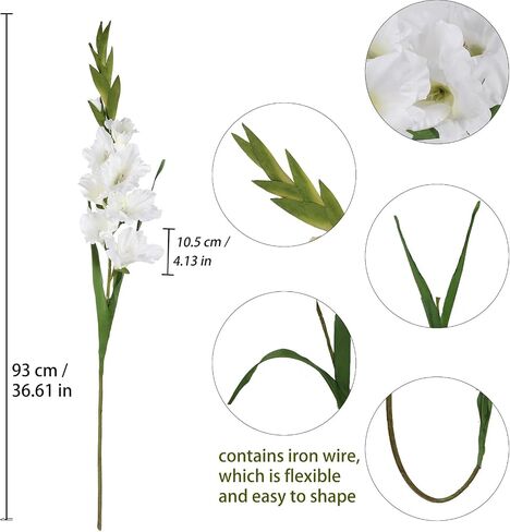 White Gladiolus Artificial Flowers 4PCS 36.61in Long Artificial Flowers Silk Flowers Gladiolus Flowers Fake Gladiolus Flowers for Wedding Home Garden Arrangement Decoration(White) in Saudi Arabia