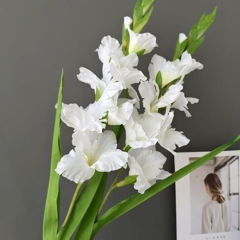 White Gladiolus Artificial Flowers 4PCS 36.61in Long Artificial Flowers Silk Flowers Gladiolus Flowers Fake Gladiolus Flowers for Wedding Home Garden Arrangement Decoration(White) in Saudi Arabia