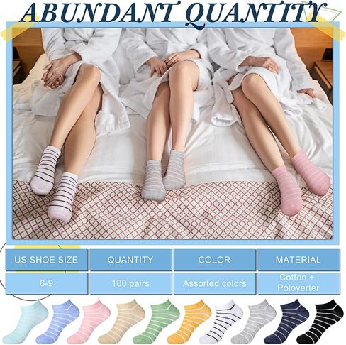 Handepo 100 Pair Low Cut Ankle Socks for Women Athletic Bulk Socks for Running Casual Outdoor Activities (Assorted Style) in Saudi Arabia