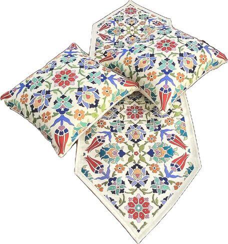مجموعة D&D، طقم غطاء وسادة مزخرف ومفرش طاولة، نسيج خاص منسوج تركي (3 قطع) - توليب عثماني in Saudi Arabia