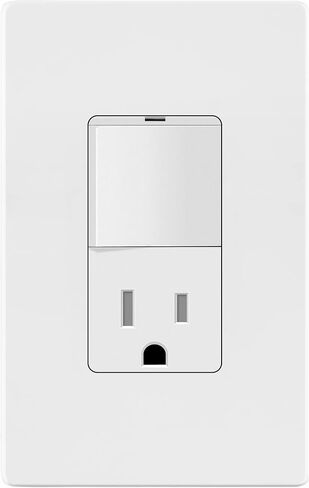 LIDER Matte Finish Lighted Combination Decorator Switch and Tamper-Resistant Receptacle with Screwless Wall Plate, Single Pole, Residential Grade, 15A 120V/125V, UL Listed, LCS1-1PTR-WSWP, White in Saudi Arabia