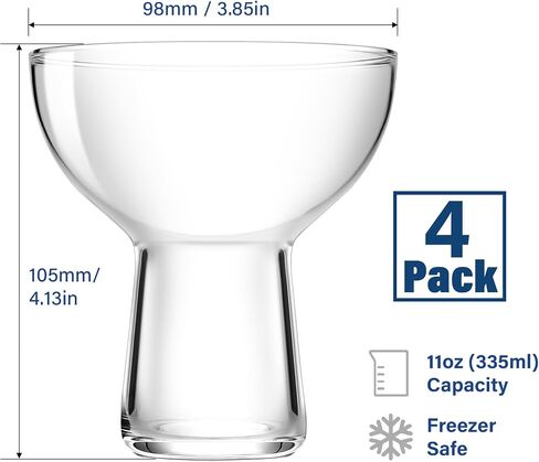 Stemless Margarita Glasses Set of 4, 11oz Margarita Glass for Frozen Cocktail, Mixed Drinks, Martini, Wine Glasses Set, Hand-Blown Glass Cups-Clear in Saudi Arabia