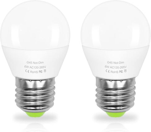 لمبة LED كروية صغيرة 6 وات E26 مكافئة 60 وات G45/A15 E26 قاعدة لولبية قياسية 120 فولت-265 فولت ضوء نهاري أبيض 750LM مقاومة للماء لإضاءة الثلاجة قلادة مرآة الغرور إضاءة منزلية غير قابلة للتعتيم (عبوتان) in Saudi Arabia