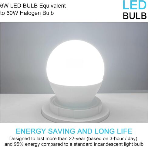 لمبة LED كروية صغيرة 6 وات E26 مكافئة 60 وات G45/A15 E26 قاعدة لولبية قياسية 120 فولت-265 فولت ضوء نهاري أبيض 750LM مقاومة للماء لإضاءة الثلاجة قلادة مرآة الغرور إضاءة منزلية غير قابلة للتعتيم (عبوتان) in Saudi Arabia