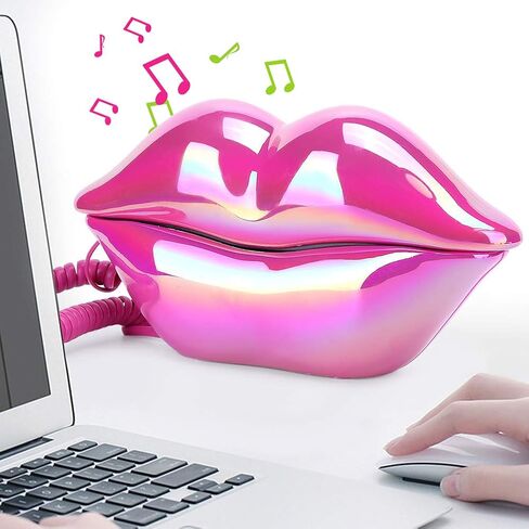 Fashionable Lip Telephone, Rose Red Electroplating Flocking Retro Sexy Home Phone, Mouth Corded Landline Telephone for Decoration Girls Gift in Saudi Arabia