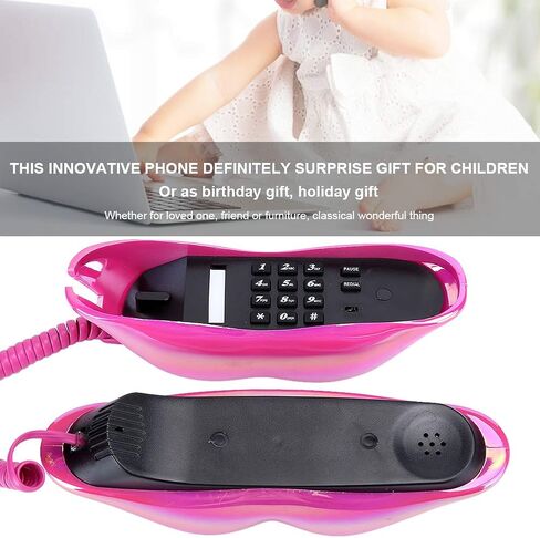Fashionable Lip Telephone, Rose Red Electroplating Flocking Retro Sexy Home Phone, Mouth Corded Landline Telephone for Decoration Girls Gift in Saudi Arabia
