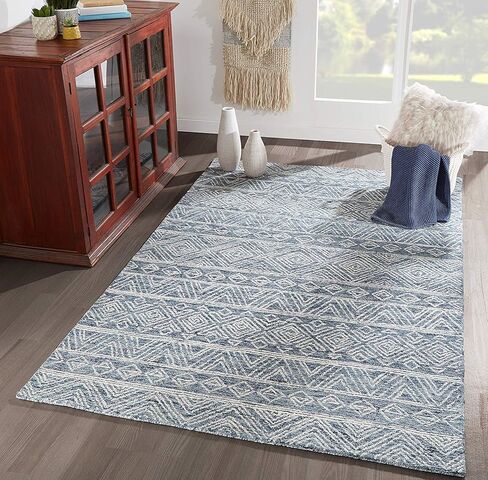 Momeni Mallorca Hand Hooked Wool Denim Area Rug, 3'6" X 5'6" sized Rug for Living Room, Bedroom, Dining Room, and Kitchen in Kuwait